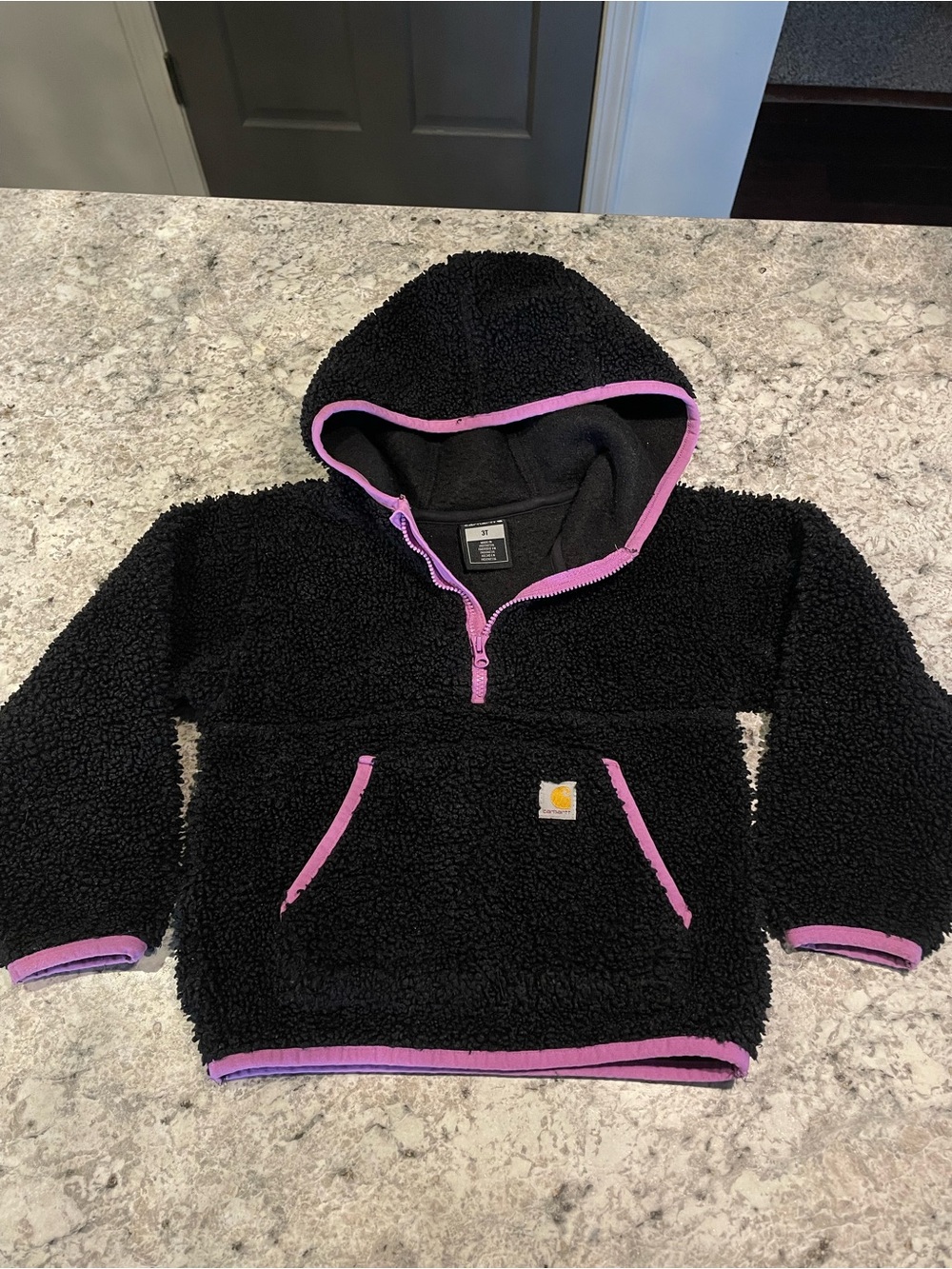 Carhartt Kids Black Sherpa Hoodie with Purple Trim